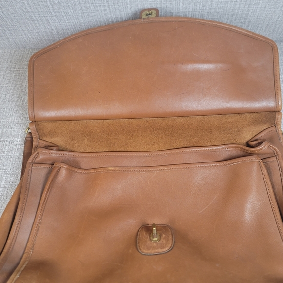 Vintage Coach Tan Leather Briefcase Laptop Messenger Bag Brown Tote - Picture 9 of 12